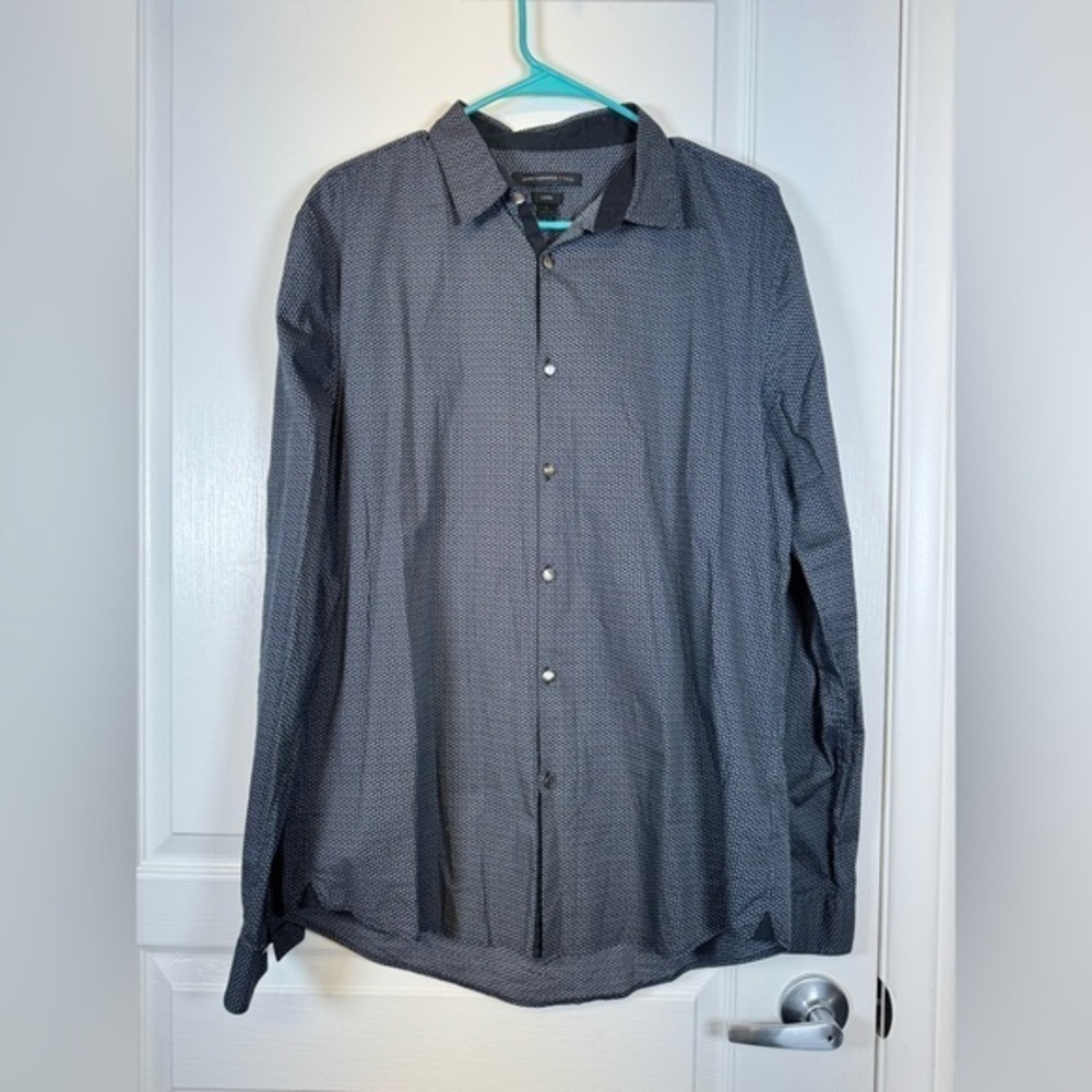 John Varvatos Navy Blue Luxe Fit Dress Casual Button Down Shirt Large EUC #2423